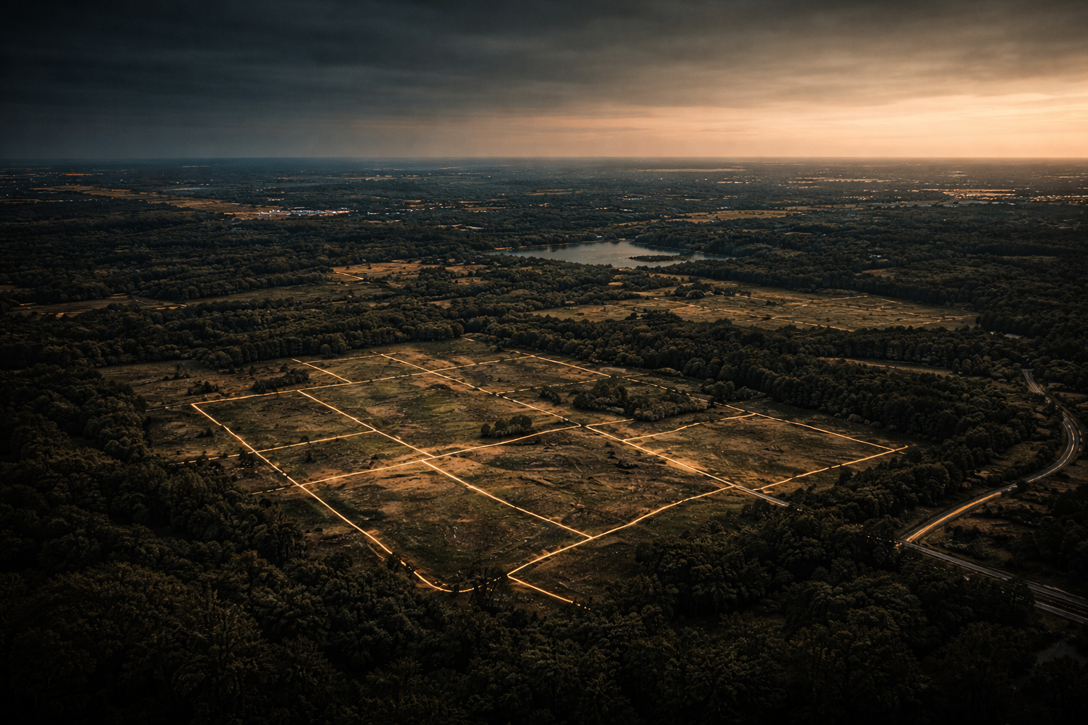 Aerial view of curated land parcels