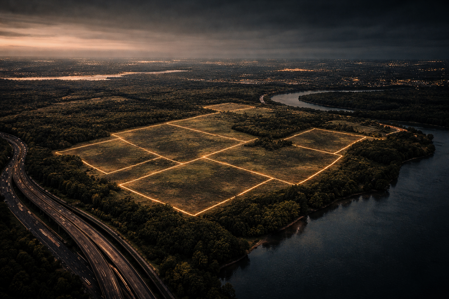 Aerial peninsula landscape